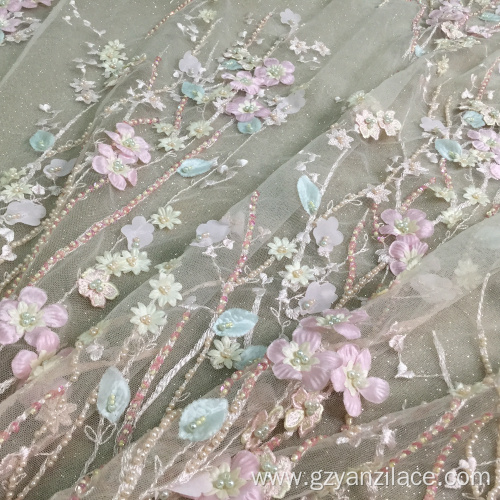 Pink Stone Embroidery Fabric for Dress